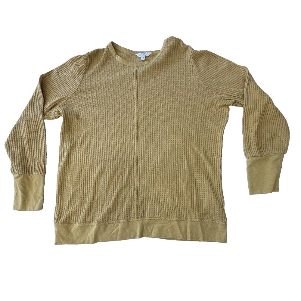 Time and Tru XL Mustard Yellow Waffle Knit Top Long Sleeve Textured Cotton Blend